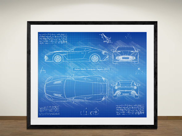 Aston Martin Vanquish Zagato (2017) - Art Print - Sketch Style, Car Patent, Blueprint Poster, Blue Print, (#3095)