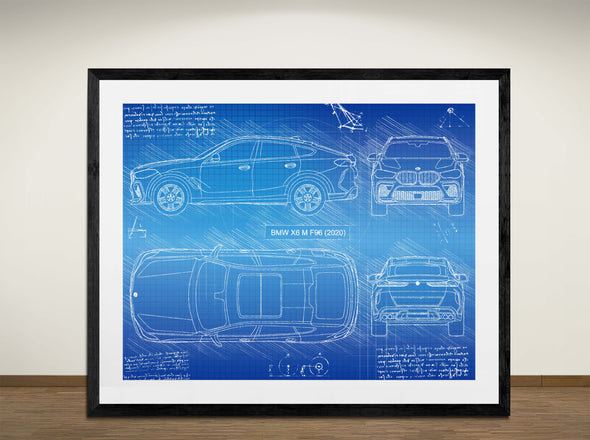BMW X6 M F96 - Art Print - Sketch Style, Car Patent, Blueprint Poster, Blue Print, (#3099)