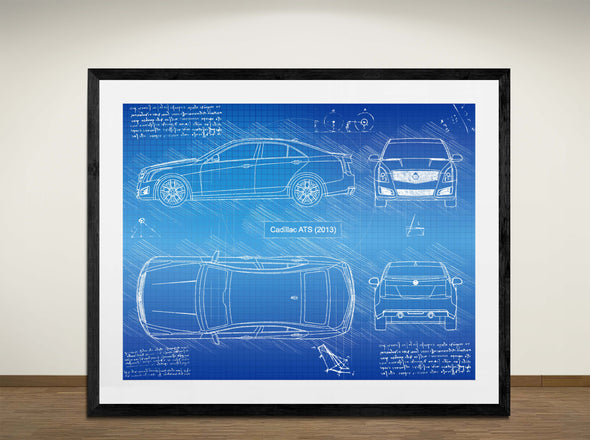Cadillac ATS (2013) - Art Print - Sketch Style, Car Patent, Blueprint Poster, Blue Print, (#3100)