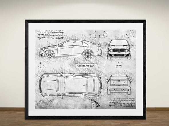 Cadillac ATS (2013) - Art Print - Sketch Style, Car Patent, Blueprint Poster, Blue Print, (#3100)