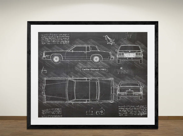 Cadillac Eldorado (1983) - Art Print - Sketch Style, Car Patent, Blueprint Poster, Blue Print, (#3105)