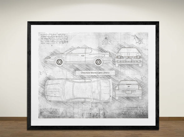 Chevrolet Monte Carlo (2005) - Art Print - Sketch Style, Car Patent, Blueprint Poster, Blue Print, (#3013)
