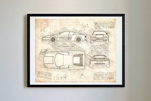 Ferrari Testarossa (1984-91) da Vinci Sketch Art Print (#173)