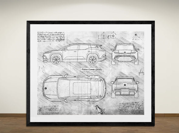 Fisker Ocean (2020) - Art Print - Sketch Style, Car Patent, Blueprint Poster, Blue Print, (#3088)