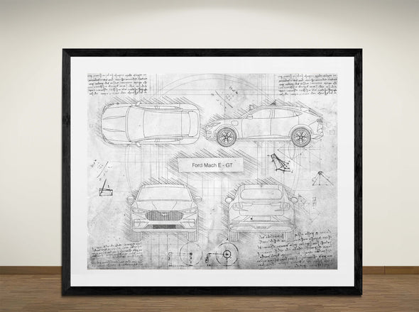 Ford Mach E - GT - Art Print - Sketch Style, Car Patent, Blueprint Poster, Blue Print, (#3138)