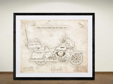 Harley-Davidson Elctra Glide Ultra Classic (2017) - Art Print - Sketch Style, Car Patent, Blueprint Poster, Blue Print,  (#2020)