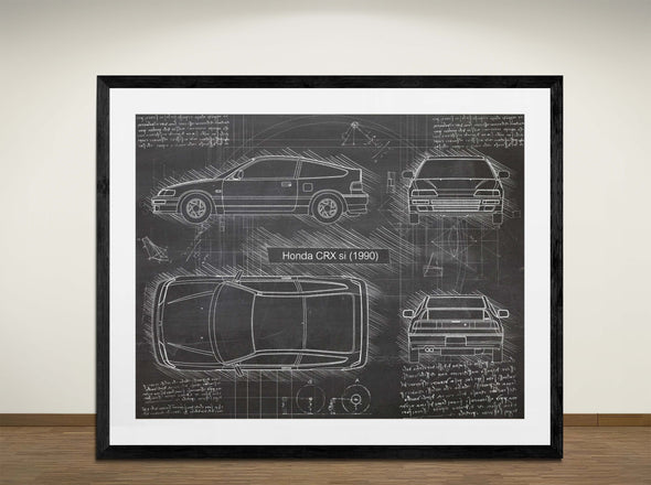 Honda CRX si (1990)  - Art Print - Sketch Style, Car Patent, Blueprint Poster, Blue Print, (#3112)