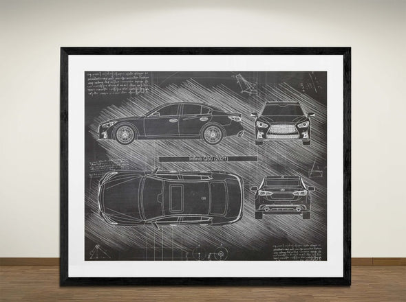 Infiniti Q50 (2021) - Art Print - Sketch Style, Car Patent, Blueprint Poster, Blue Print, (#3036)