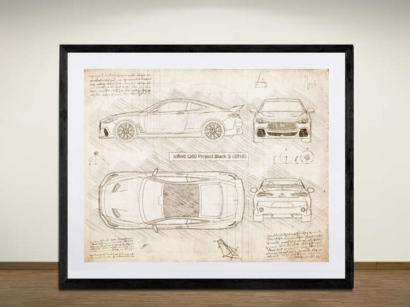 Infiniti Q60 Project Black S (2018 - Present) - Art Print - Sketch Style, Car Patent, Blueprint Poster, Blue Print,  (#2018)
