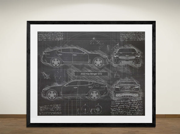 Kia Stinger GT2 (2022) - Art Print - Sketch Style, Car Patent, Blueprint Poster, Blue Print, (#3045)
