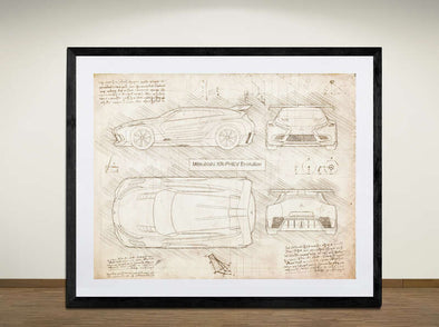 Mitsubishi XR-PHEV Evolution - Art Print - Sketch Style, Car Patent, Blueprint Poster, Blue Print,  (#2013)