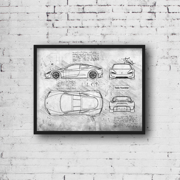 Tesla Roadster (2020) da Vinci Sketch Art Print (#449)