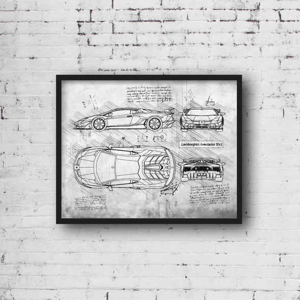 Lamborghini Aventador SVJ (2018-Present) da Vinci Sketch Art Print (#564)