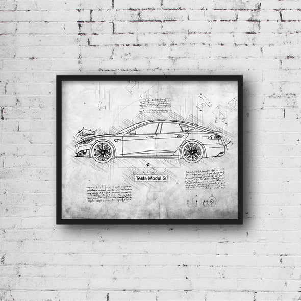 Tesla Model S (2017-Present) da Vinci Sketch Art Print (#486)