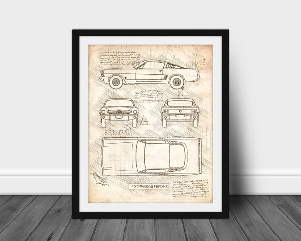 Ford Mustang Fastback (1964-66) da Vinci Sketch Art Print (#589)