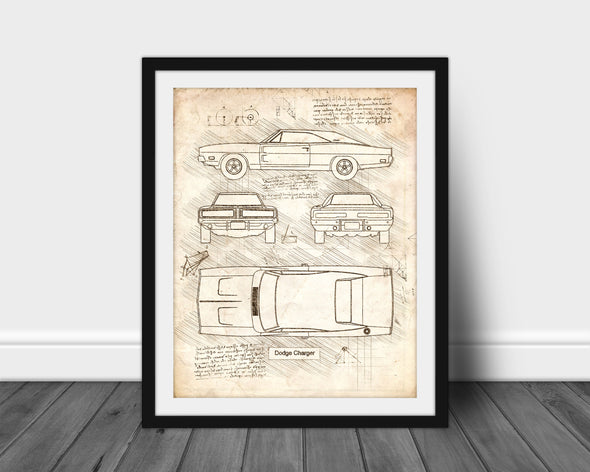 Dodge Charger (1969) da Vinci Sketch Art Print (#603)