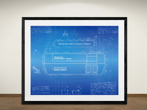 Nintendo NES Classic - Art Print - Sketch Style, Blueprint Poster, Blue Print,  (#3115)