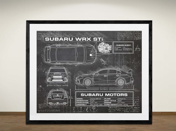 Subaru WRX STi  - Art Print - Sketch Style, Car Patent, Blueprint Poster, Blue Print, (#3113)