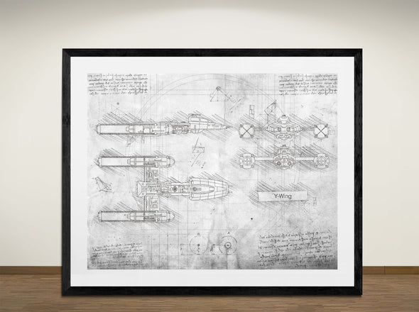 Y-Wing - Art Print - Sketch Style, Patent, Blueprint Poster, Blue Print, (#3058)