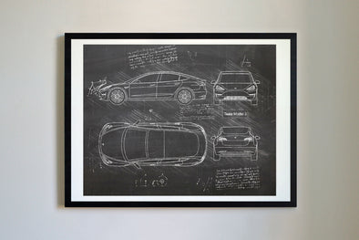 Tesla Model 3 (2018-Present) da Vinci Sketch Art Print (#260)