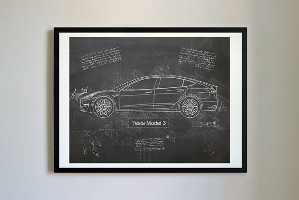Tesla Model 3 (2018-Present) da Vinci Sketch Art Print (#509)