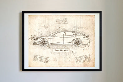 Tesla Model S (2017-Present) da Vinci Sketch Art Print (#511)