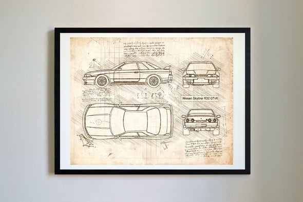Nissan Skyline R32 GT-R (1989-94) da Vinci Sketch Art Print (#279)