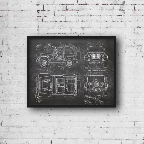 Jeep Wrangler Rubicon (2018-Present) da Vinci Sketch Art Print (#863)