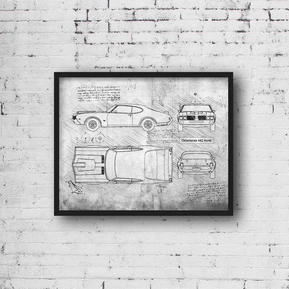 Oldsmobile 442 Hurst (1969) da Vinci Sketch Art Print (#902)