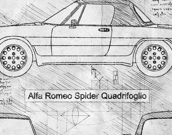 Alfa Romeo Spider Quadrifoglio (1983-89) da Vinci Sketch Art Print (#911)