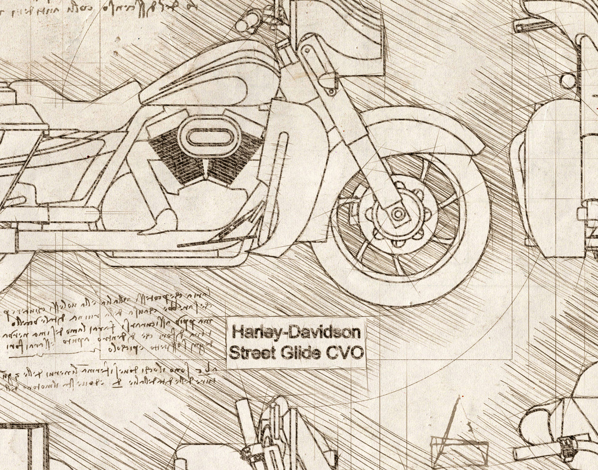 Harley-Davidson Street Glide CVO (2011) da Vinci Sketch Art Print