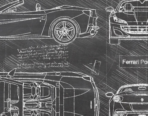 Ferrari Portofino (2017-Present) da Vinci Sketch Art Print (#640)
