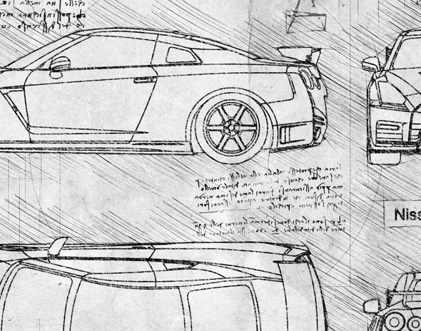 Nissan GT-R Nismo (2017-Present) da Vinci Sketch Art Print (#967)