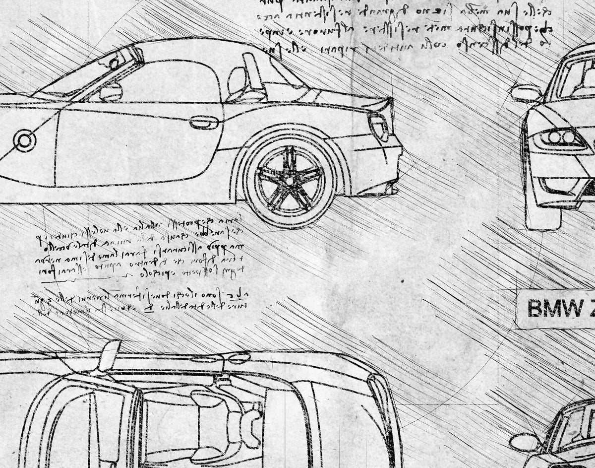 BMW Z4 M Roadster E85 (2006-08) da Vinci Sketch Art Print