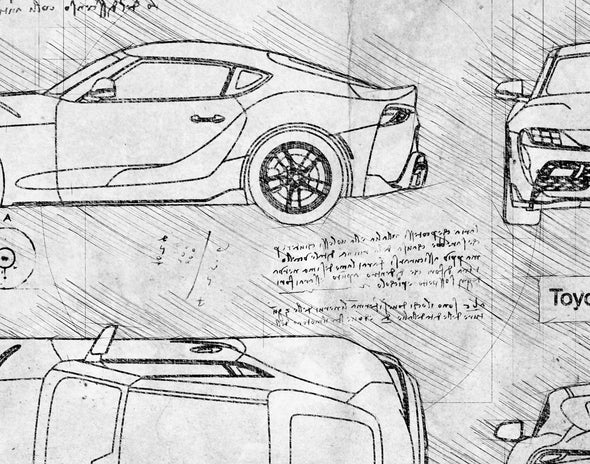 Toyota GR Supra (2020-Present) da Vinci Sketch Art Print (#963)