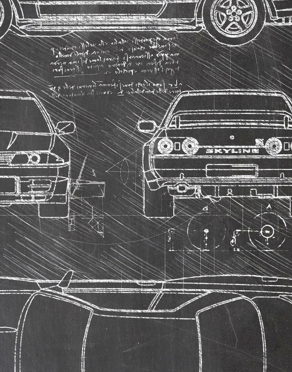 Nissan Skyline R32 GT-R (1989-94) da Vinci Sketch Art Print (#591)