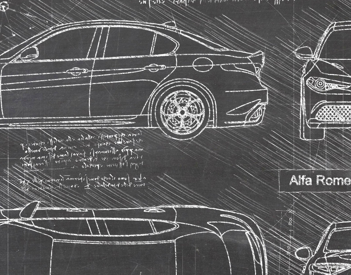 Alfa Romeo Giulia Quadrifoglio (2016) Sketch Art Print | DolanPaperCo
