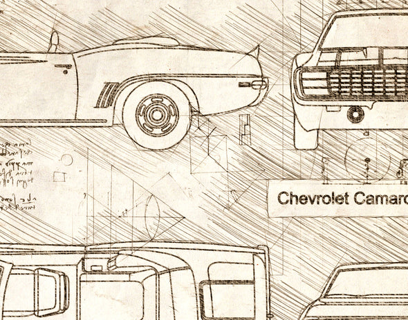 Chevrolet Camaro Convertible (1967-69) da Vinci Sketch Art Print (#653)
