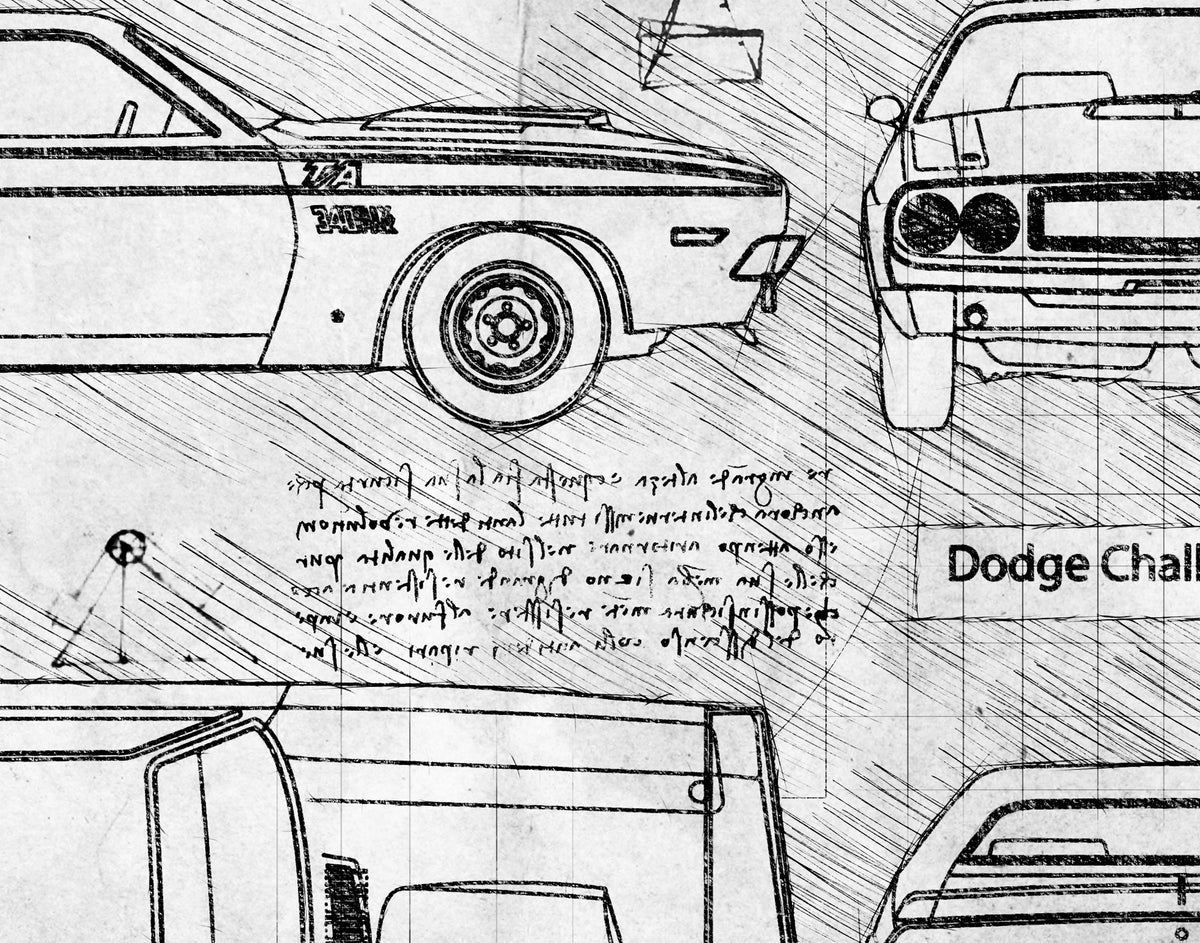 Dodge Challenger TA (1970-74) da Vinci Sketch Art Print | DolanPaperCo
