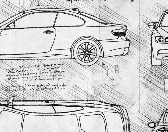 BMW M3 E92 (2007-13) da Vinci Sketch Art Print (#443)