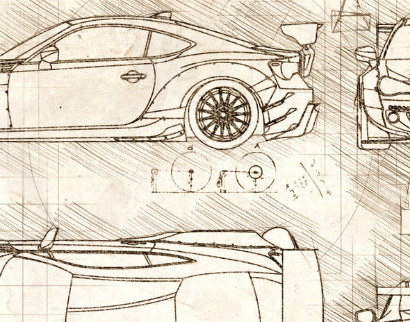 Subaru BRZ Rocket Bunny (2013-Present) da Vinci Sketch Art Print (#475)