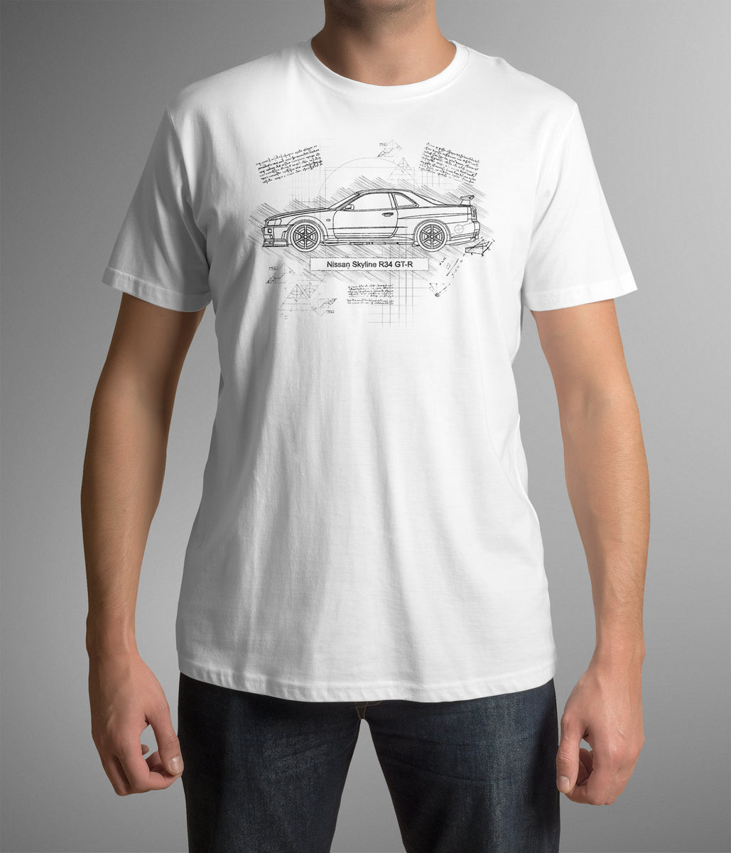 Nissan Skyline R34 GT-R V-Spec (1999) T-Shirt, da Vinci Sketch (#8