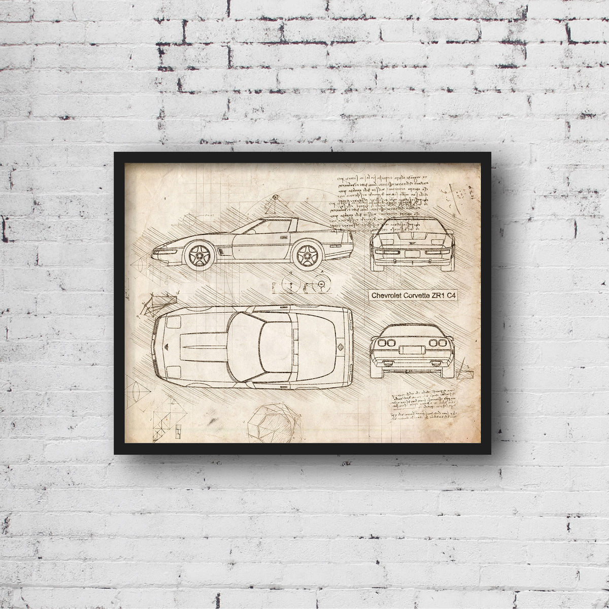 Chevrolet Corvette ZR1 C4 (1990-92) da Vinci Sketch Art Print