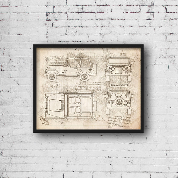 Jeep Wrangler TJ (1997-07) da Vinci Sketch Art Print (#864)