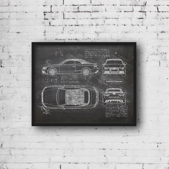 Audi RS5 Cabriolet (2012 - 16) Sketch Art Print - Sketch Style, Blue Print Poster, Audi Art, Audi RS 5 Poster, Convertible (P635)