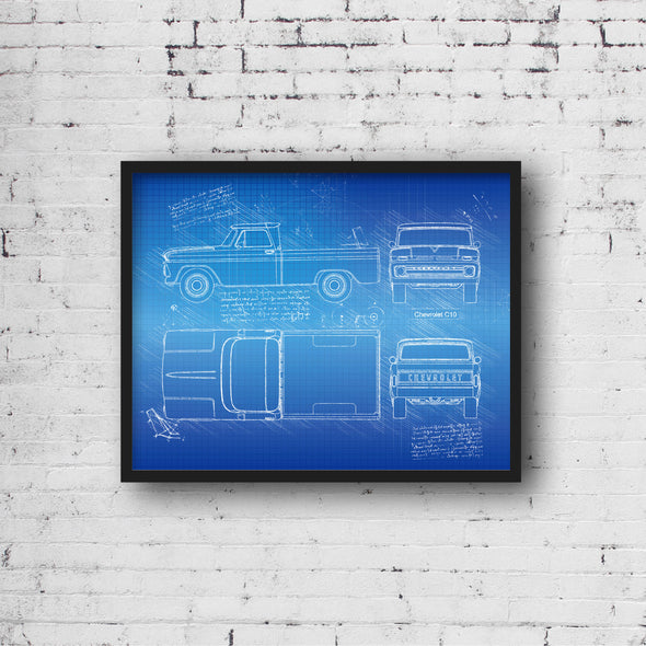 Chevrolet C10 (1966) Sketch Art Print - Sketch Style, Car Patent, Blueprint Poster, Blue Print, Chevy C-10 Truck Art (P479)