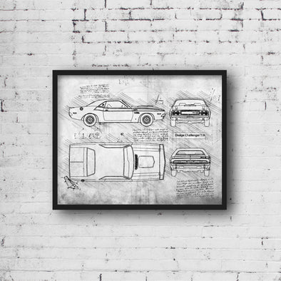Dodge Challenger T/A (1970 - 74) Sketch Art Print - Sketch Style, Car Patent, Patent, Blueprint Poster, Car Blue Prints (#P654)
