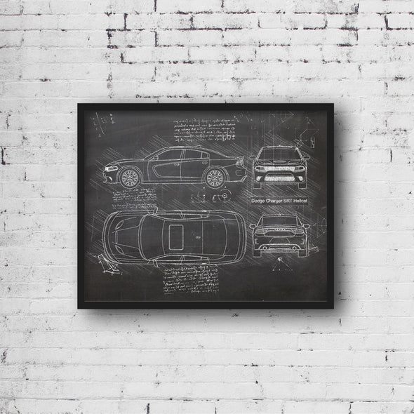 Dodge Charger SRT Hellcat (2015 - present) Sketch Art Print - Sketch Style, Car Patent, Patent, Blueprint Poster, Blue Print (P215)