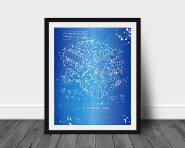 Dodge Hellcat Engine Sketch Art Print - da Vinci, Car Patent, Patent, Blueprint Poster, Blue Print, Hemi Car Engine (#P778)