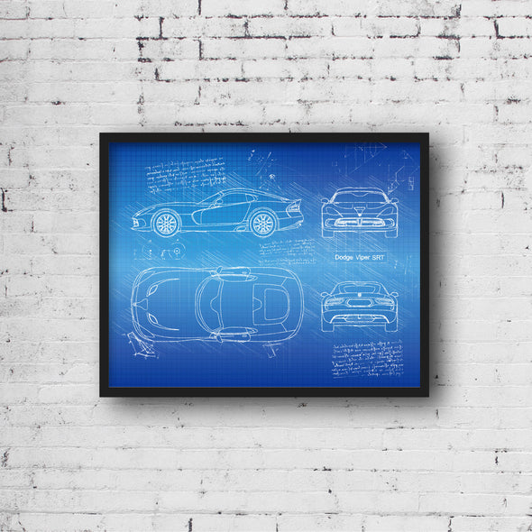 Dodge Viper SRT (2012 - present) Sketch Art Print - Sketch Style, Car Patent, Patent, Blueprint Poster, BluePrint, Viper Art (P490)